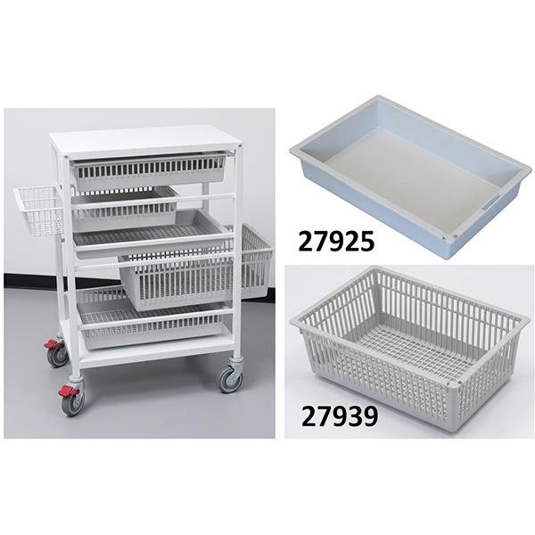 CARRELLO SANITARIO EMERGENZA ISO in acciaio - con 5 coppie di guide per cestelli - 65x47xh.100cm
