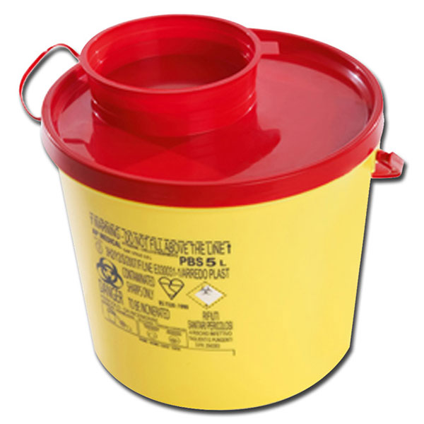 CONTENITORE RIFIUTI TAGLIENTI ED AGHI ESAUSTI LINEA PBS 5lt - conf.55pz