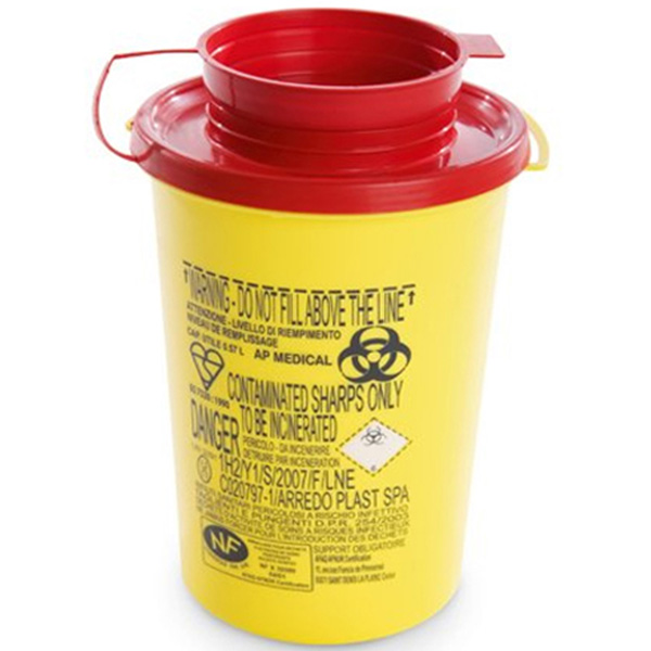 CONTENITORE RIFIUTI TAGLIENTI ED AGHI ESAUSTI LINEA PBS - 0,6lt - conf.100pz