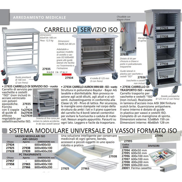 CESTELLO PLASTICA  PER CARRELLO DI SERVIZIO ISO - 60x40x10cm