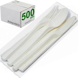 KIT POSATE MONOUSO TRIS IN PLASTICA BIO - coltello, forchetta, tovagliolo - conf.500pz