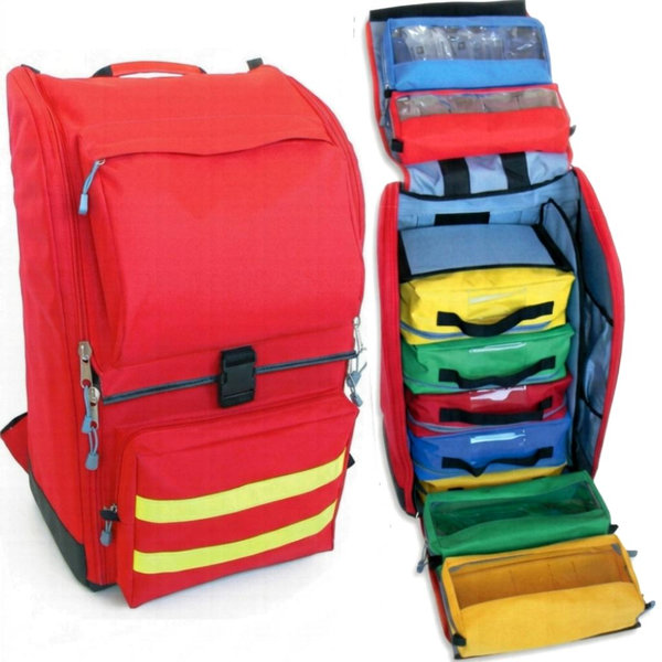 ZAINO BORSA EMERGENZA SOCCORSO PER AMBULANZA IN CORDURA ROSSO - 40x30xh.57cm - vuoto