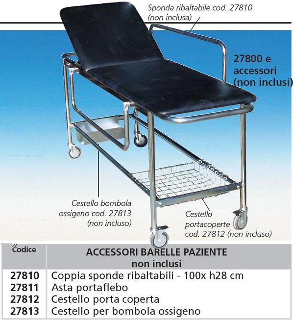 LETTINO BARELLA FISSA DA CORSIA in acciaio cromato - 180x54xh.80cm - portata 100kg - nero