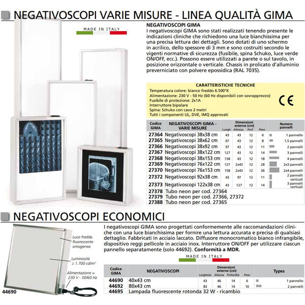 NEGATIVOSCOPIO DA PARETE O DA TAVOLO - h.38x153cm - 4 PANNELLI - orizzontale