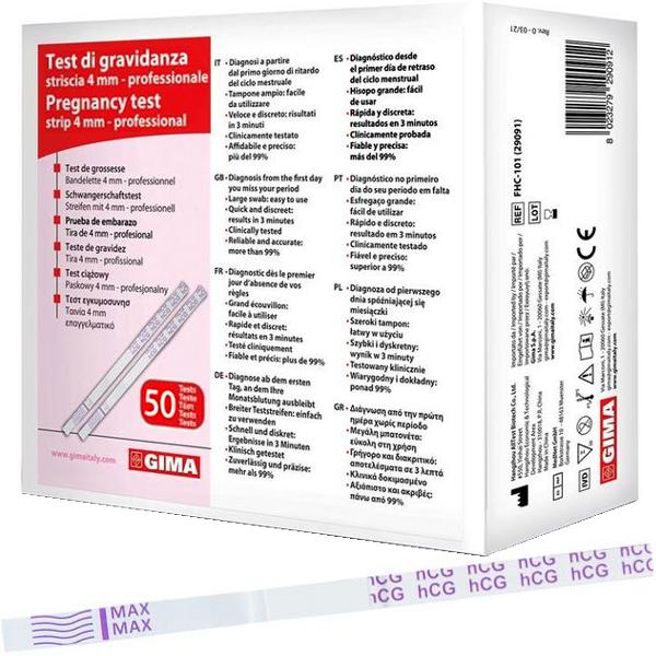 TEST DI GRAVIDANZA STRISCE DA 4mm 20mlU/ml - uso professionale - risultato in 3 minuti - conf.50pz