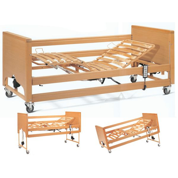 LETTO DEGENZA ELETTRICO TRENDELENBURG - 3 SNODI - doghe in legno - portata 175kg - alt. variabile - con ruote
