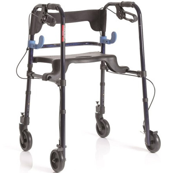 DEAMBULATORE PIEGHEVOLE DA ESTERNO / ROLLATOR - 4 RUOTE con freni - sedile e schienale - portata 130kg - blu
