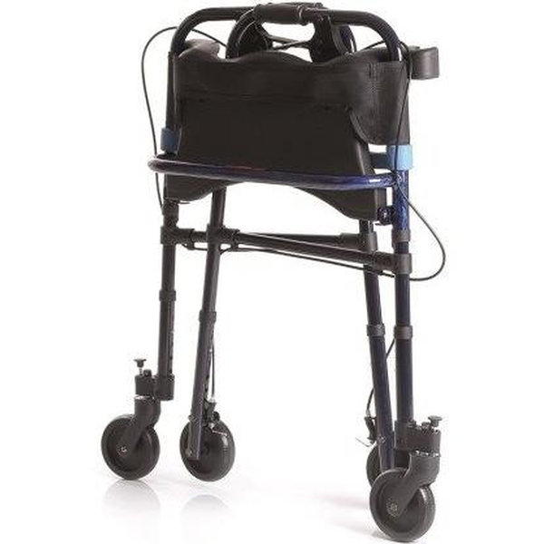 DEAMBULATORE PIEGHEVOLE DA ESTERNO / ROLLATOR - 4 RUOTE con freni - sedile e schienale - portata 130kg - blu