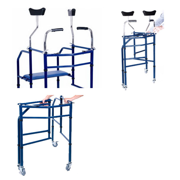 DEAMBULATORE PIEGHEVOLE ASCELLARE - 4 RUOTE con freni - altezza regolabile - portata 130kg